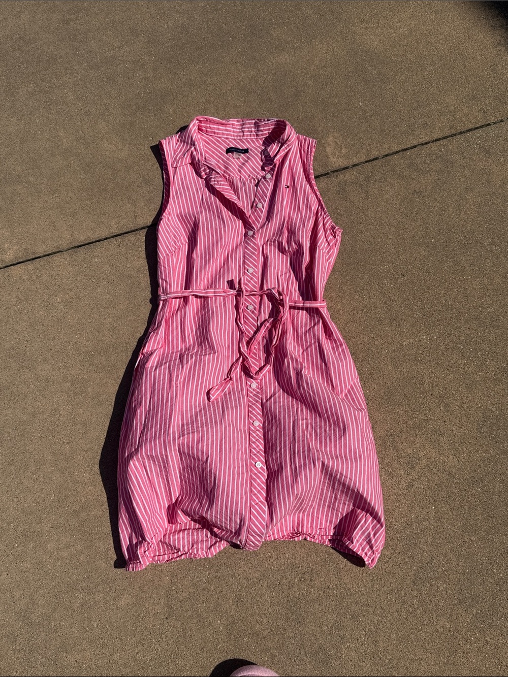 Tommy Hilfiger Pink Striped Sleeveless Shirt Dress - Classic Summer Style